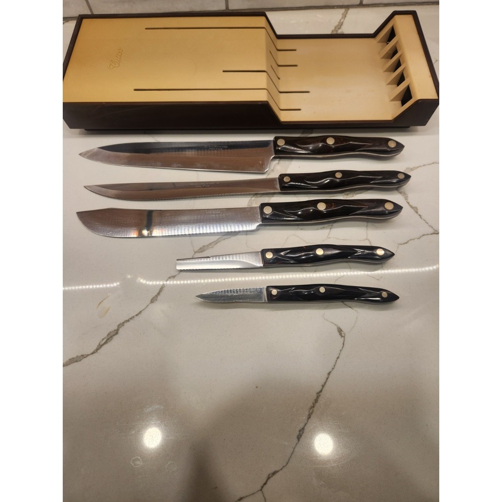 Vintage Cutco 5 Piece Knife Set With Plastic Space Saver Wall Mount & Sharpener - Picture 8 of 14